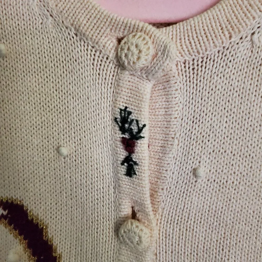 Susan Bristol Vintage 90's Pink Holiday Cardigan Sweater Size L